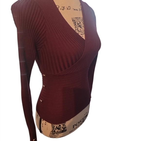Burgundy Ribbed Wrap Sweater - Picture 3 of 5